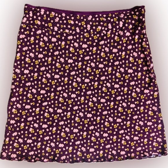 NWT Free People SZ 10 burgundy/pink/gold side zip skirt w/scalloped edge hemline - Picture 3 of 4
